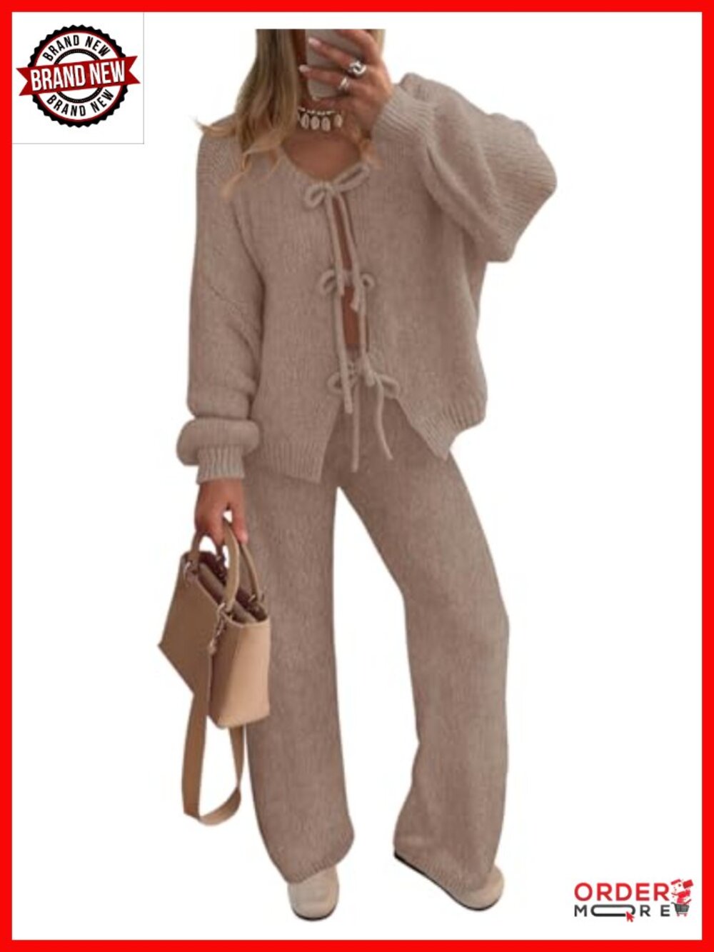 Womens 2 Piece Lounge Set V-Neck Cardigan Wide Leg Pants